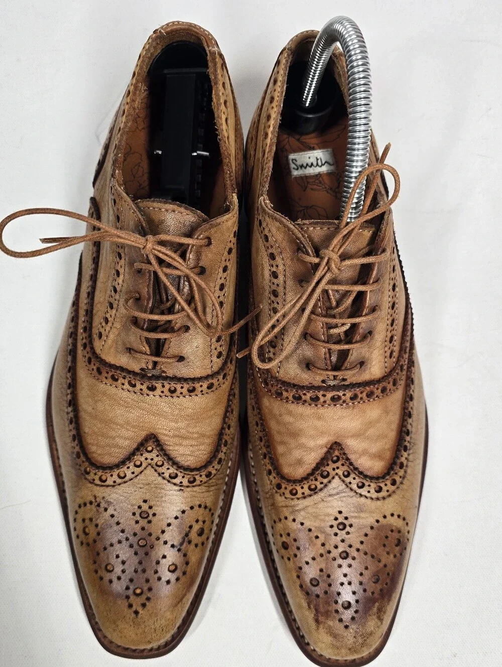 Paul Smith Leather Wingtip Brogue Oxfords Mens UK 6.5 Tan Burnished Dress Shoes